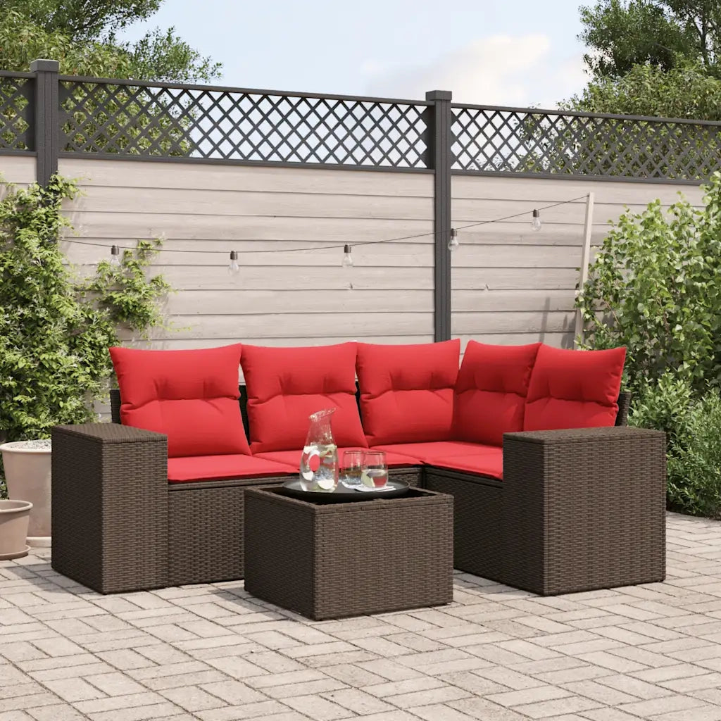 Salotto da Giardino-Set Divani da Giardino 5 pz con Cuscini Marrone in Polyrattan 427199