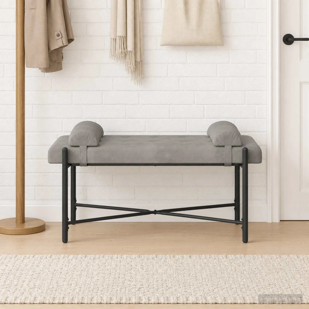 Panchina con bottoni e cuscini Grigio Chiaro 110 x 40 x 46 cm 42038385