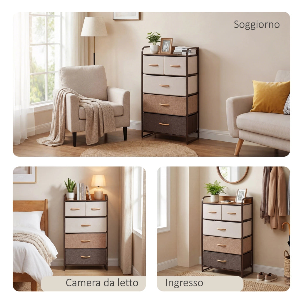 Cassettiera 5 Cassetti Tessuto ¨C zephmum ¨C Multicolore 58x29x99cm