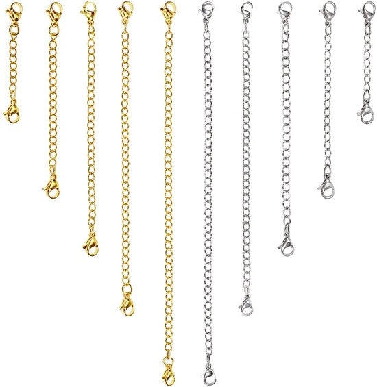 Catena di allungamento 10 pezzi - Acciaio inossidabile - Smalto 18K oro/argento - Varie misure - Chiusure - Esperienza di portata comoda - Collana di catena di gioiello