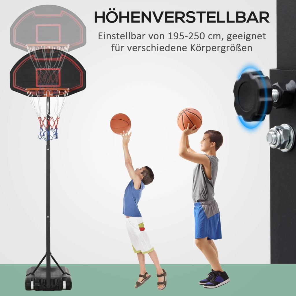 Canestro da basket da esterno con supporto, altezza regolabile da 195 a 250 cm, per bambini dagli 8 ai 14 anni, con ruote.