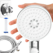 Douchekop con goccia e supporto, grande doccia a mano (Ø 120 mm), 5 tipi di douchekop con filtro, risparmio d'acqua, funzione anticalcare (argento)