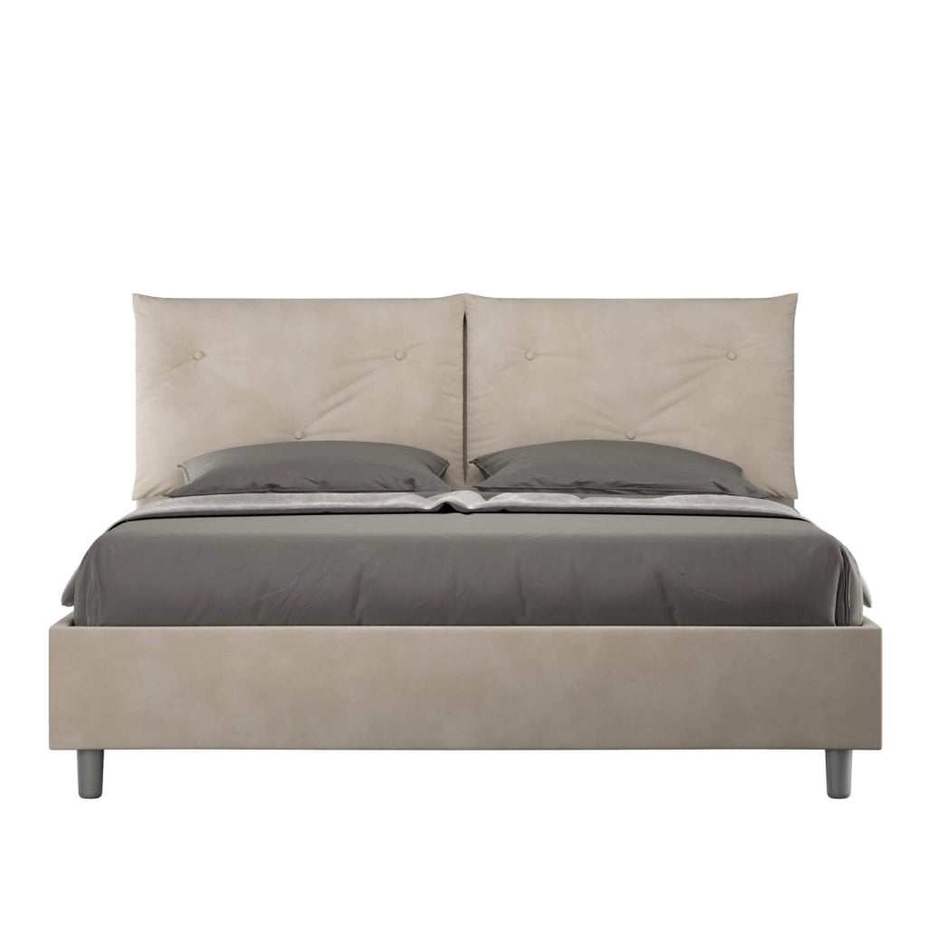 Letto matrimoniale senza rete imbottito 160x190 microfibra sabbia Appia