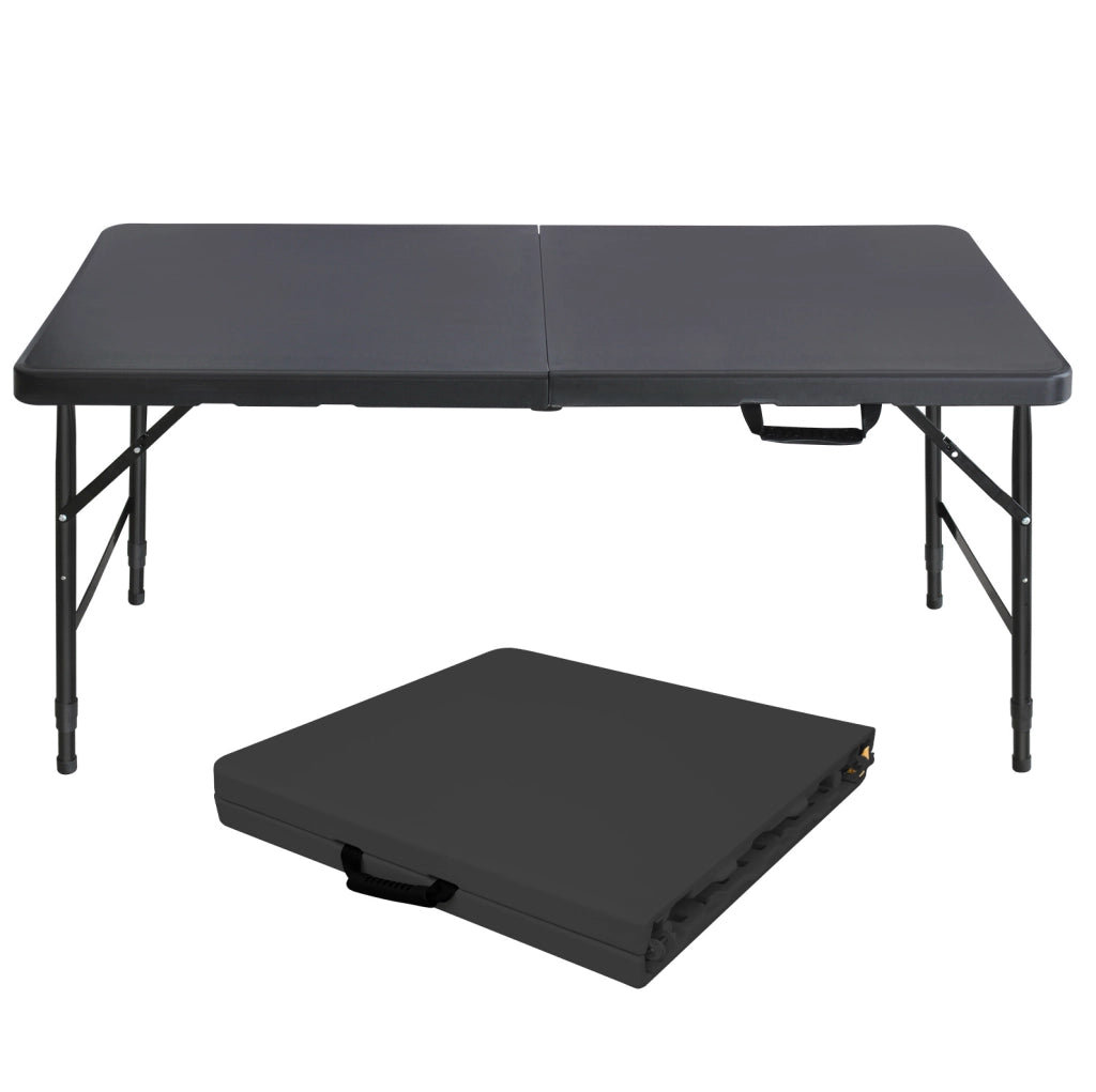 Tavolo pieghevole 125x61 cm nero plastica e acciaio - altezza regolabile