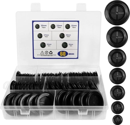 Set di Gomme per Placca - Protezione dei Cavi - 60 pezzi - Diversi Diametri