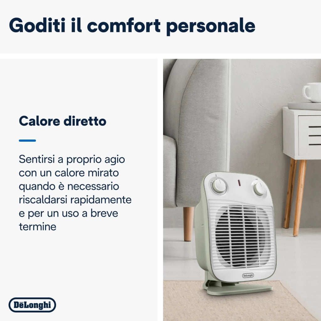 De'Longhi HFS50B20.GR Interno Verde, Bianco 2000 W Riscaldatore ambiente elettrico con ventilatore
