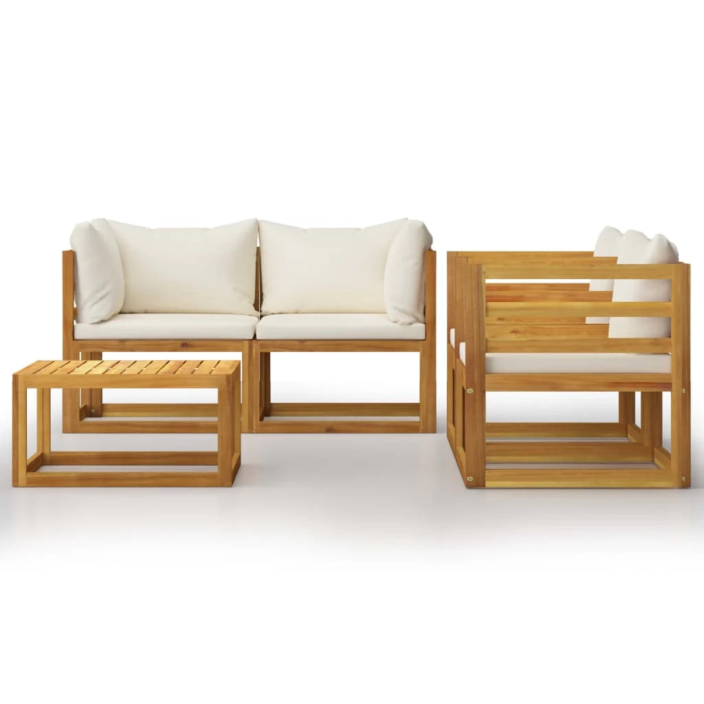 Set di mobili da giardino mobili da esterno 5 pezzi con cuscini color crema legno massello di acacia 02_0016295