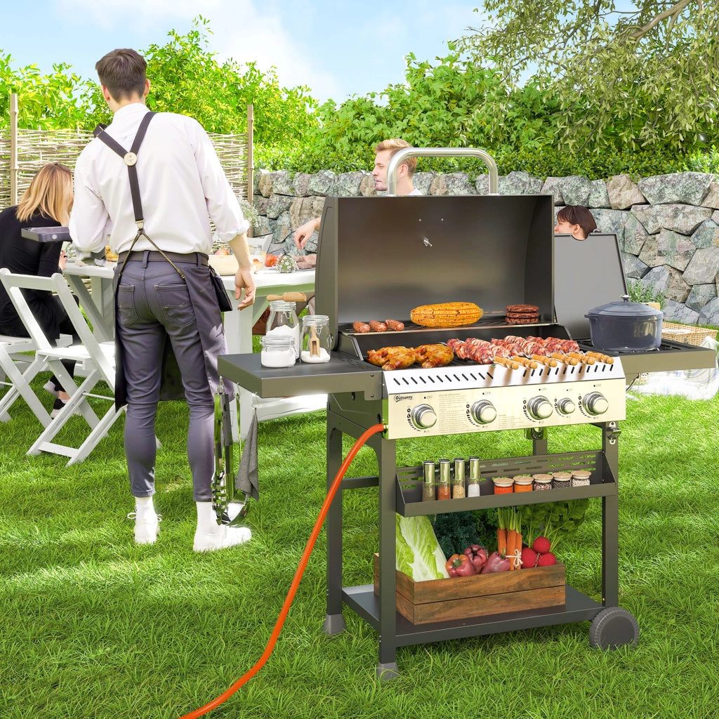 Barbecue a Gas 4 Bruciatori ¨C Xylo ¨C Nero, con Piastra, 135x55x103 cm