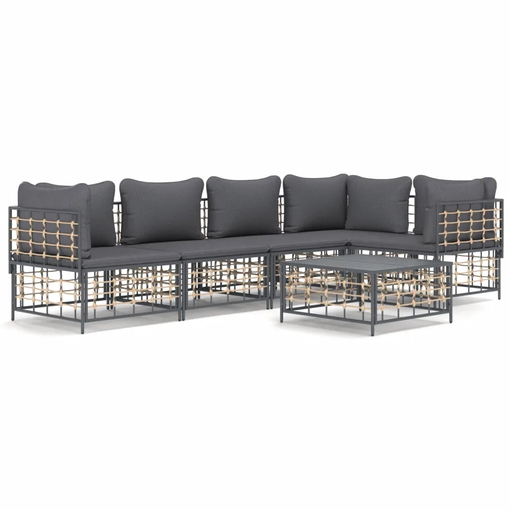 Set Divani da Giardino 6 pz con Cuscini Antracite in Polyrattan 3186753