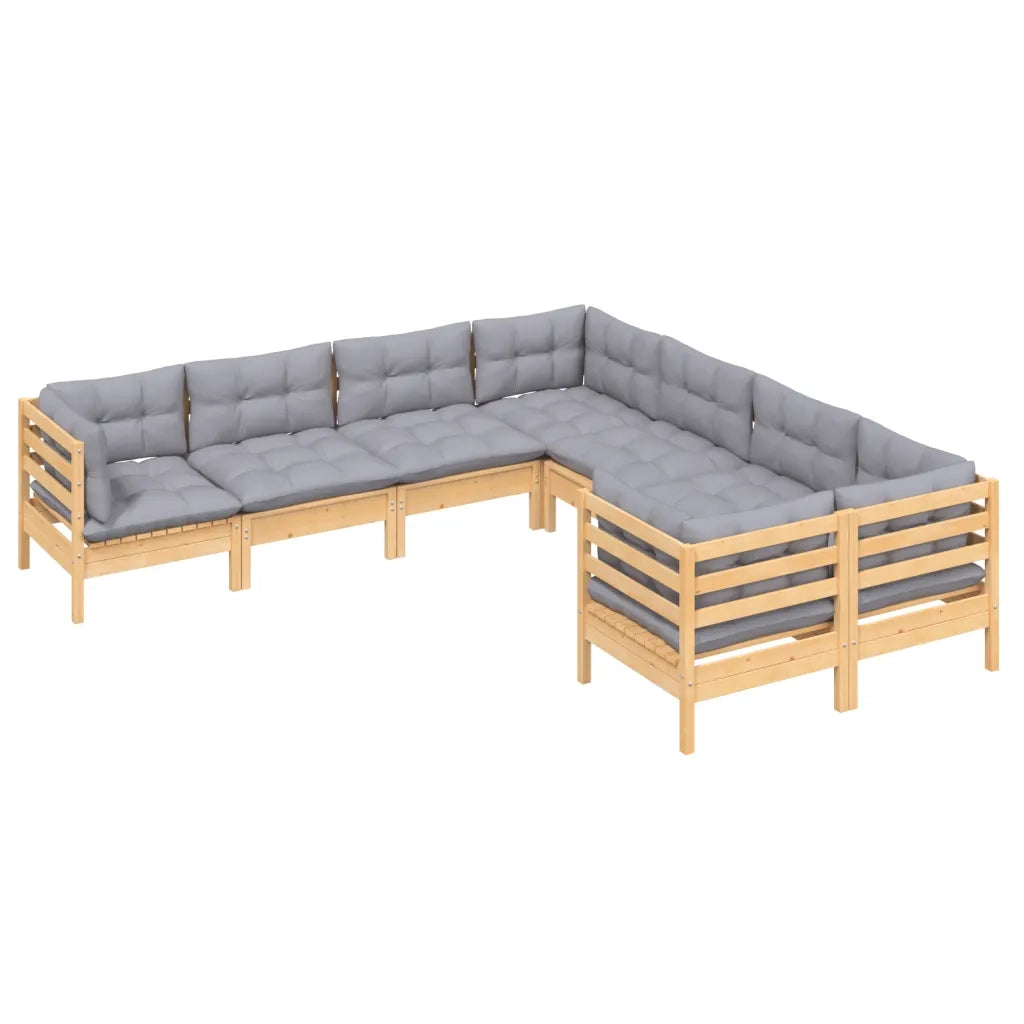Set Divani da Giardino 8 pz con Cuscini Grigi Massello di Pino 3096970
