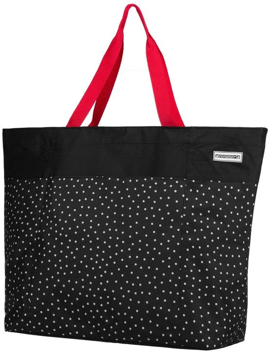 Borsa XXL nera e bianca a strisce - borsa da spiaggia 40 litri con cinghia per spalla e borsa per spesa