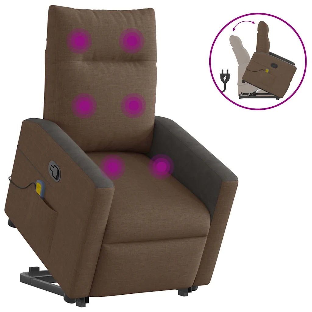 Poltrona Alzapersona Massaggiante | Sedia Relax Reclinabile Marrone Tessuto