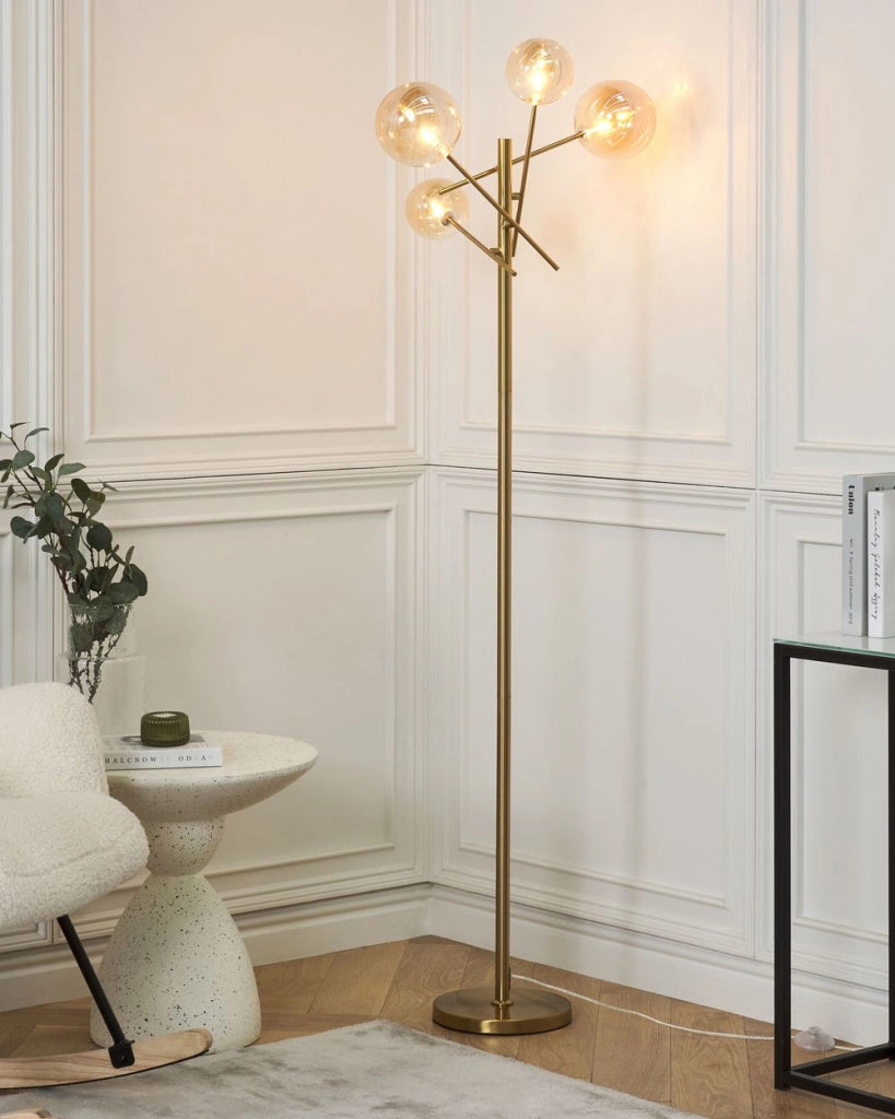 Lampada da terra in vetro ferro dorato 4 paralumi rotondi fumè Design moderno e glam Illuminazione del soggiorno
