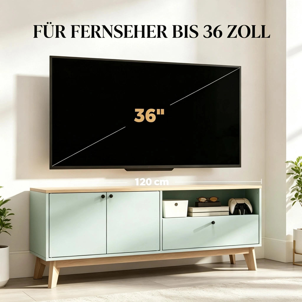 MOBILE TV 120x35x50 cm Verde chiaro con dettagli effetto quercia in MDF
