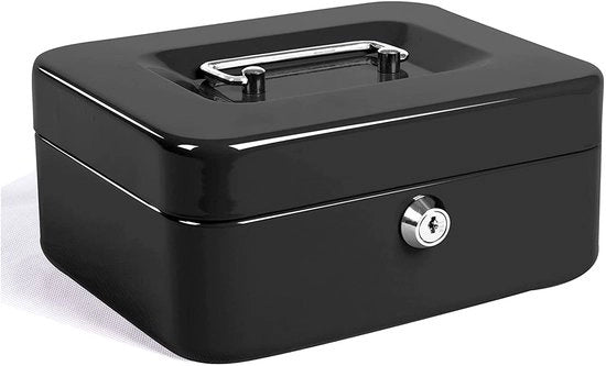 Cassa di sicurezza grande - con blocco tastiera - 2 chiavi - nero - metallo - 20 x 16 x 9 cm