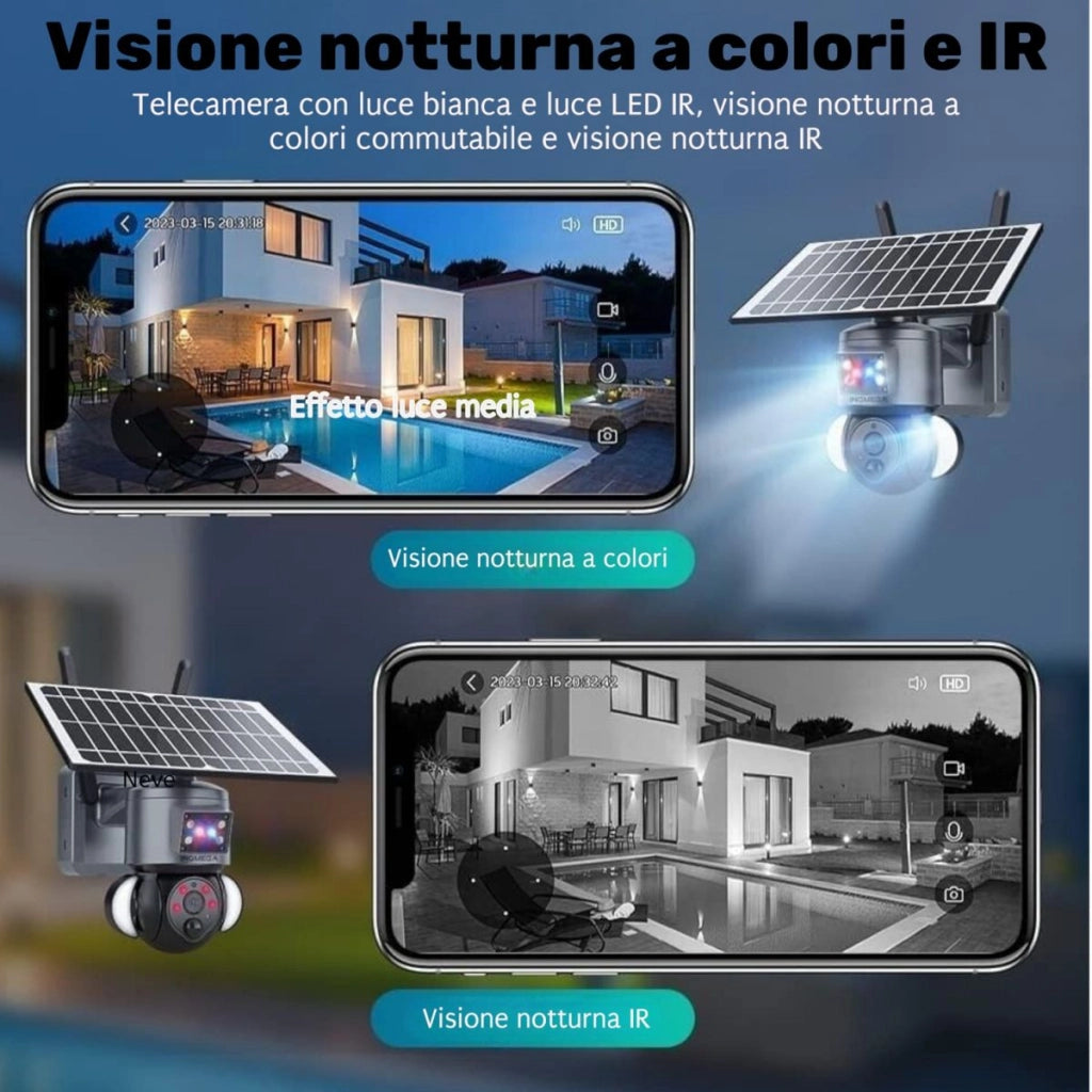 Telecamera di Sorveglianza IP Speed Dome PTZ 3 Megapixel SIM 4G Pannello Solare Analisi Intelligente IP66