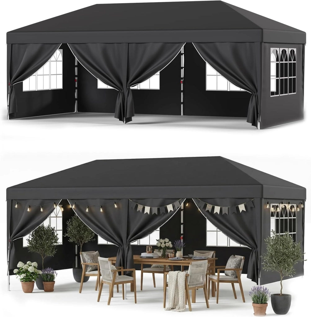 Gazebo 3x3 Pieghevole Impermeabile 3 Pieghevole Altezza Regolabile Protezione UV 50 +,Gazebo da Giardino con Borsa di Trasporto Esterno Resistente,Grigio