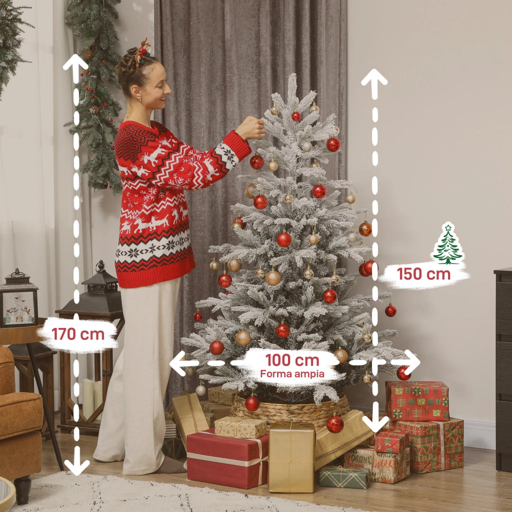 Albero di Natale Innevato ¨C Zephmum ¨C 150 cm con Rami Realistici e Base in Metallo Pieghevole