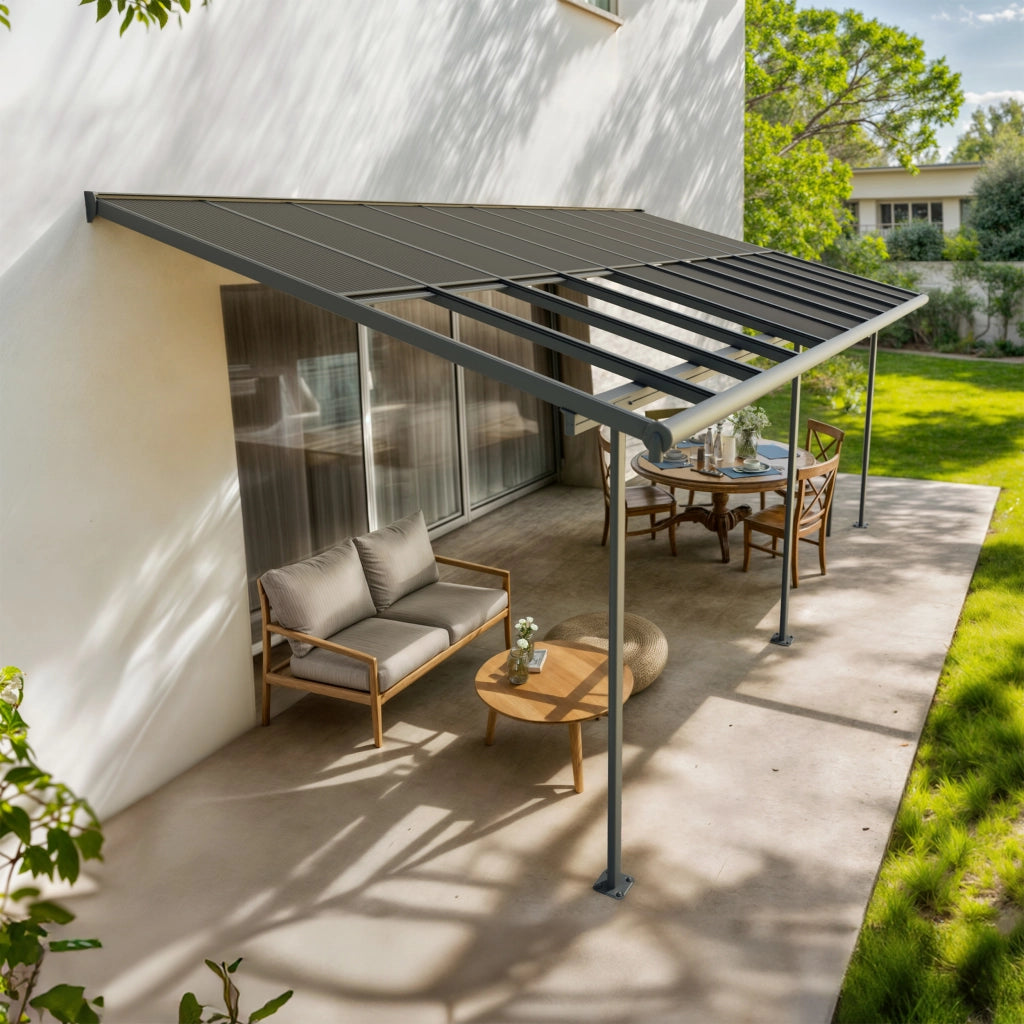 Canopia Sierra Cabrio Pergola Addossata in Alluminio 3X6.2 m Struttura grigia / Pannelli grigio opaco