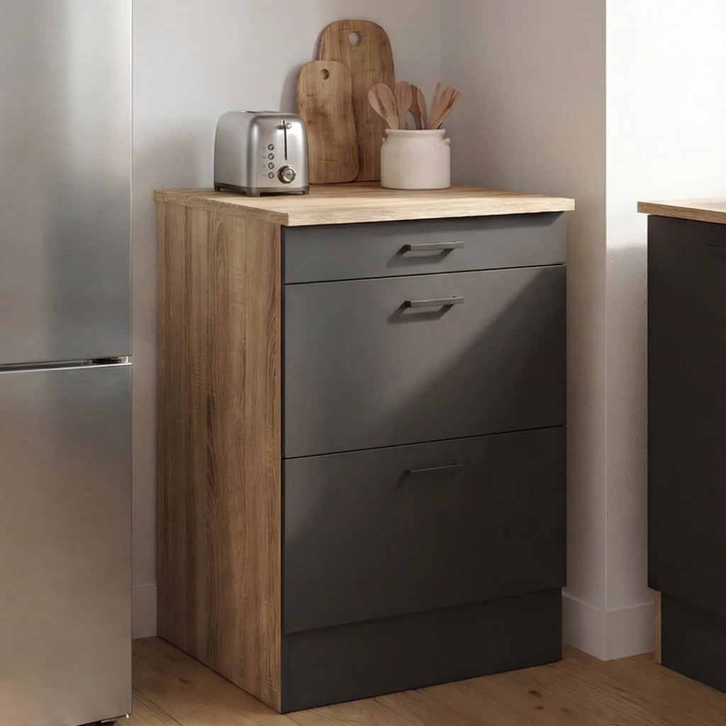 IDMarket - Base cucina 60 cm SUBTIL casseruola occasionale 3 cassetti legno e nero