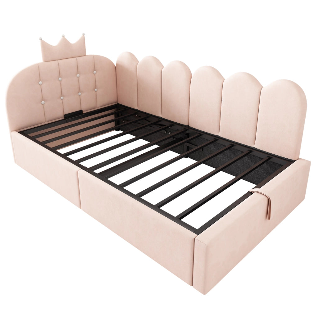 Letto da giorno 90x200 cm con contenitore idraulico; velluto rosa