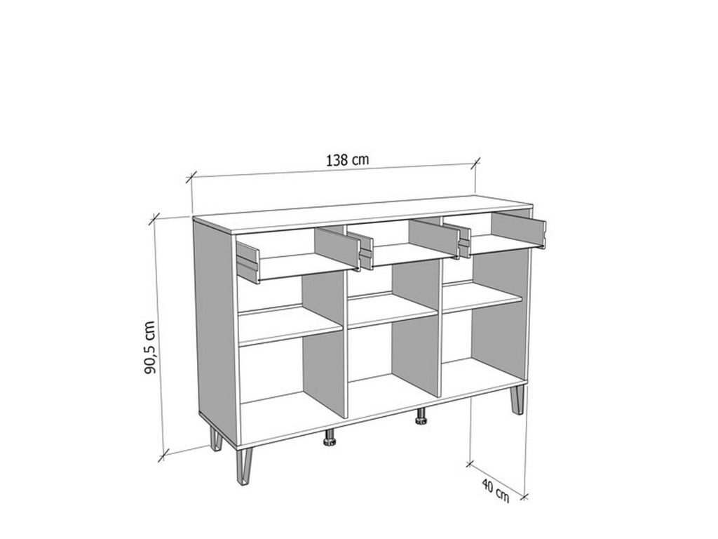 Madia Paglieta, Credenza 3 Ripiani, 138x40x90.5h cm Bianco Crema