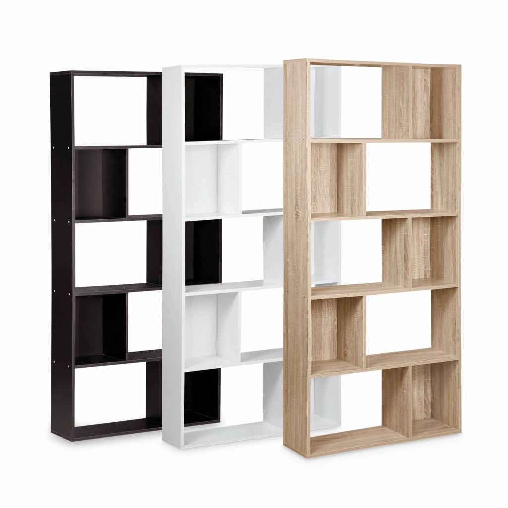 Libreria a 5 ripiani con 10 vani, marrone naturale
