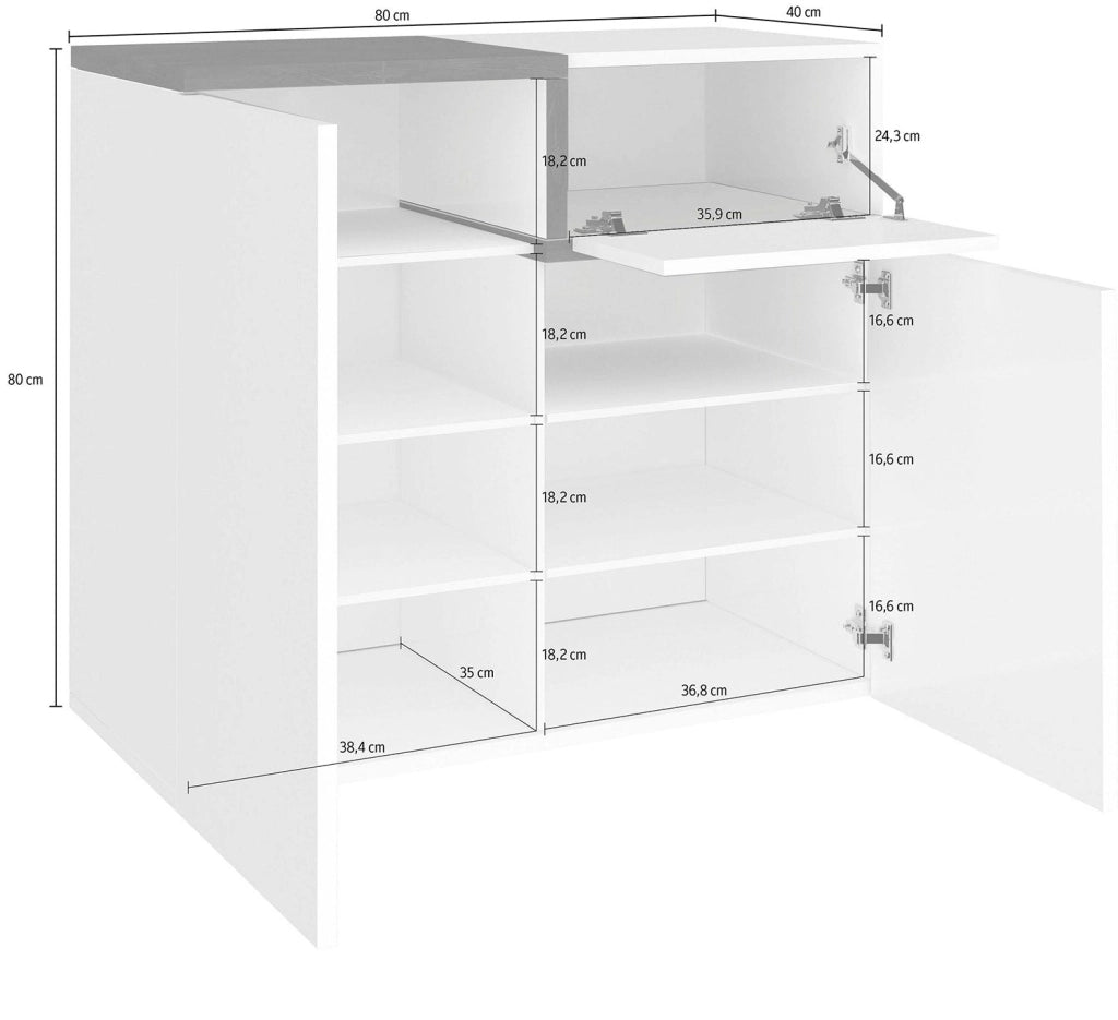 Scarpiera 2 Ante Battenti 1 Antina a Ribalta 80x40x80,1 cm Zet Bianco Lucido e Ardesia