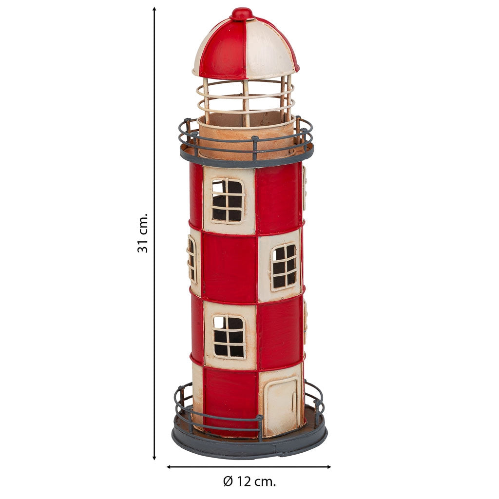 Faro salvadanaio in metallo rosso 12x12x31h