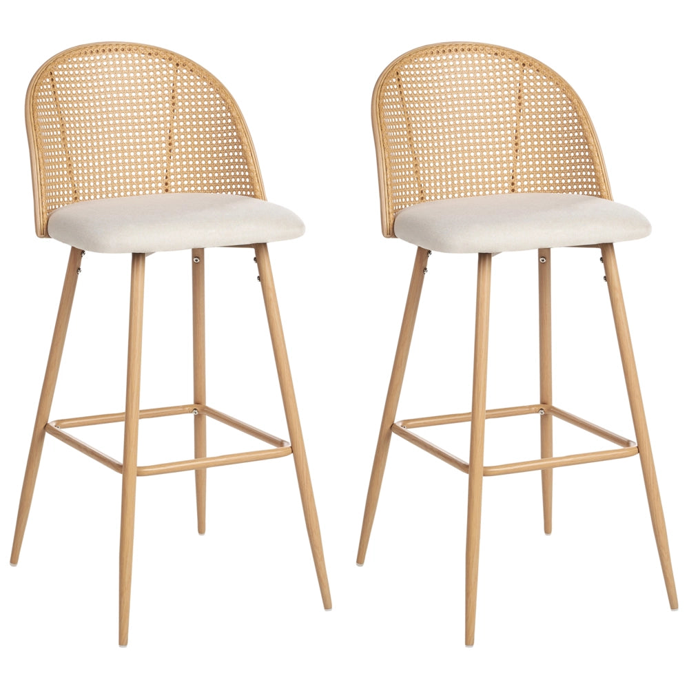Set di 2 sgabelli da bar in metallo effetto legno con intreccio viennese stile retrò soggiorno