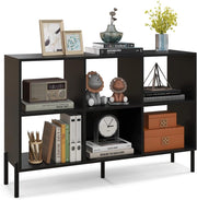 Scaffale a 6 Cubi, Libreria Aperta in Legno con Gambe Metalliche, Ripiani Regolabili in 5 Posizioni, Dispositivo Antiribaltamento, Scaffale per Casa e Ufficio, 120 x 35 x 79,5 cm (Nero)