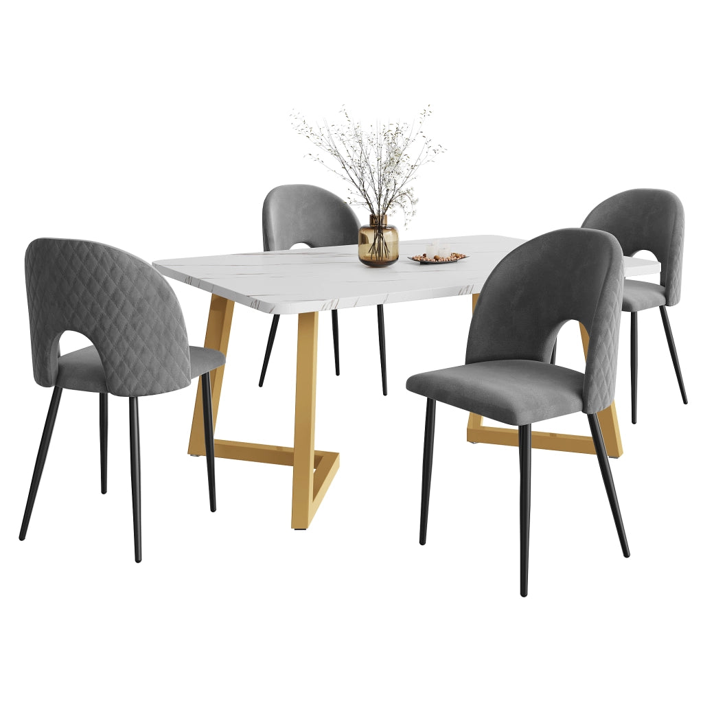 Tavolo da pranzo con 4 sedie in velluto, gambe regolabili, per cucina e sala da pranzo, grigio, 117 × 68 × 75 cm