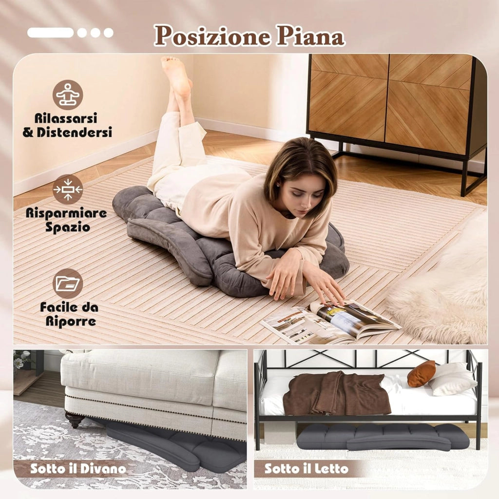 Sedia da Pavimento con Supporto Lombare, Poltrona Divano Regolabile a 6 Posizioni con Braccioli, Chaise Lounge per Soggiorno Camera da Letto, 60x64x54 cm