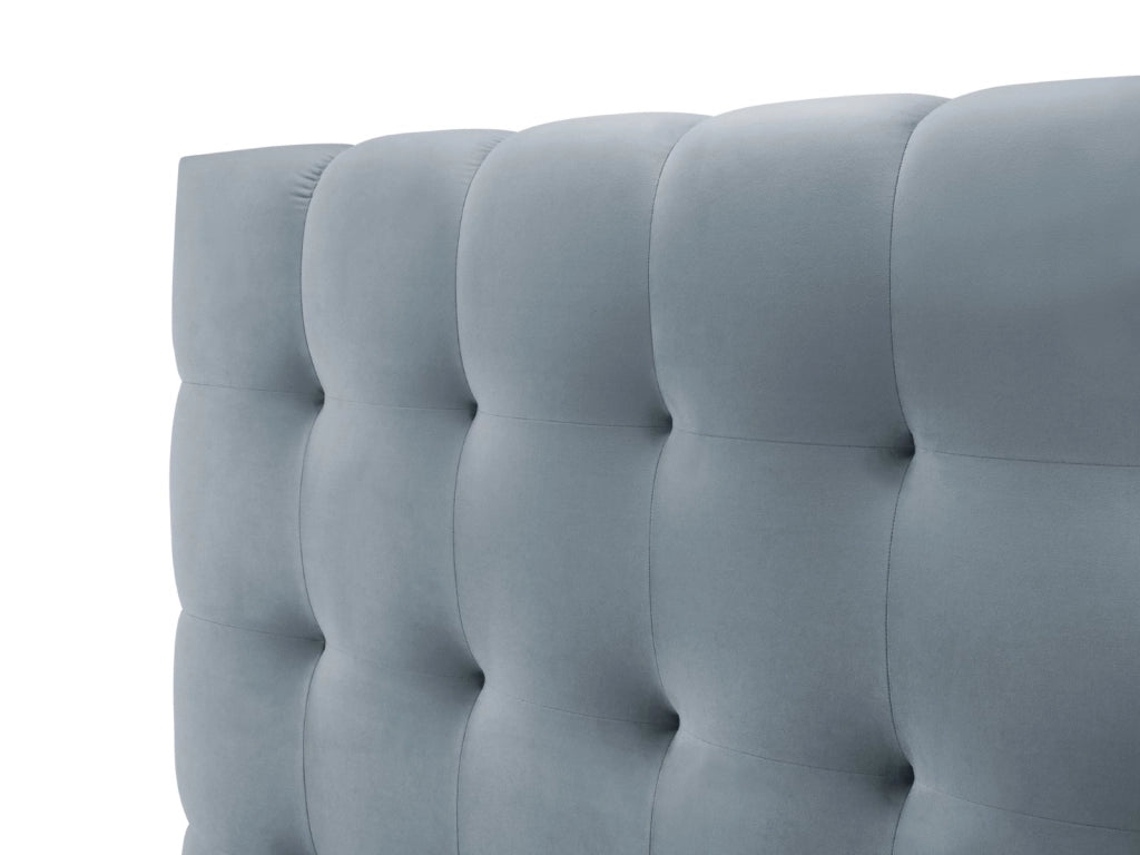 Cosmopolitan Design - Letto a cassettone con testiera doppia "Bali" 140x200cm in velluto azzurro 