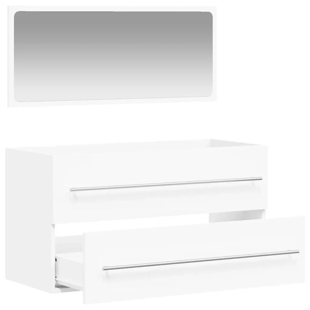 Mobiletto da bagno a parete pratico con specchio minimalista integrato 90 x 38,5 x 48 cm legno composito bianco 02_0049276