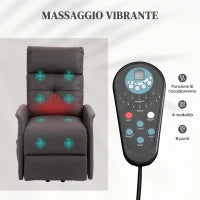 Poltrona Relax Alzapersona e Reclinabile con 8 Punti Massaggio e Riscaldamento, 2 Telecomandi, Marrone
