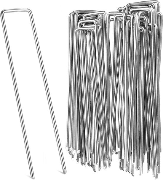 Haken per terra | Accessori per giardino | Inox | Haken per terra | Spaziatori U | Chiusini | Nails per terra | Tela per giardino | Tela per giardino | Accessori per campeggio | Reti per giardino | Haring per giardino - 50 pezzi.