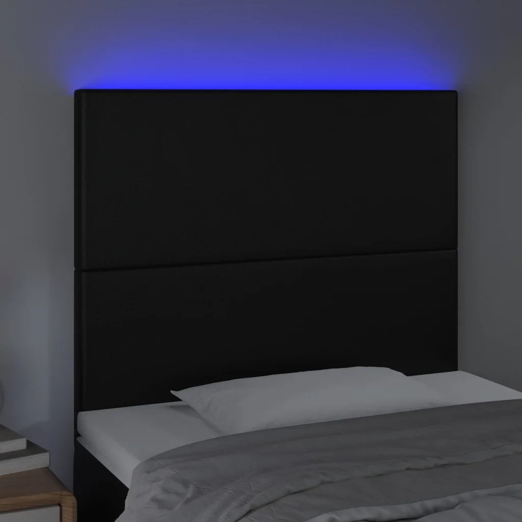 Testiera | Testata a LED Nera 80x5x118/128 cm in Similpelle
