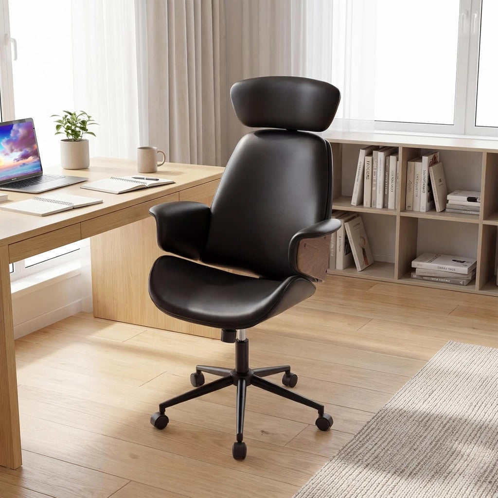 Sedia da Ufficio Ergonomica con Poggiatesta, Sedia Scrivania Imbottita con Altezza Regolabile e Schienale Inclinabile, Poltrona Computer con Braccioli e 5 Ruote Girevoli, Portata 110 kg