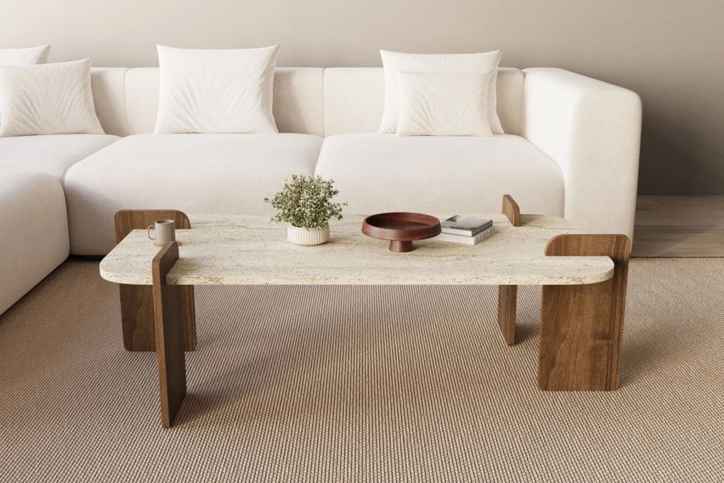 Tavolino in legno "Leapiri" - 120 x 60 x 35 cm - Travertino
