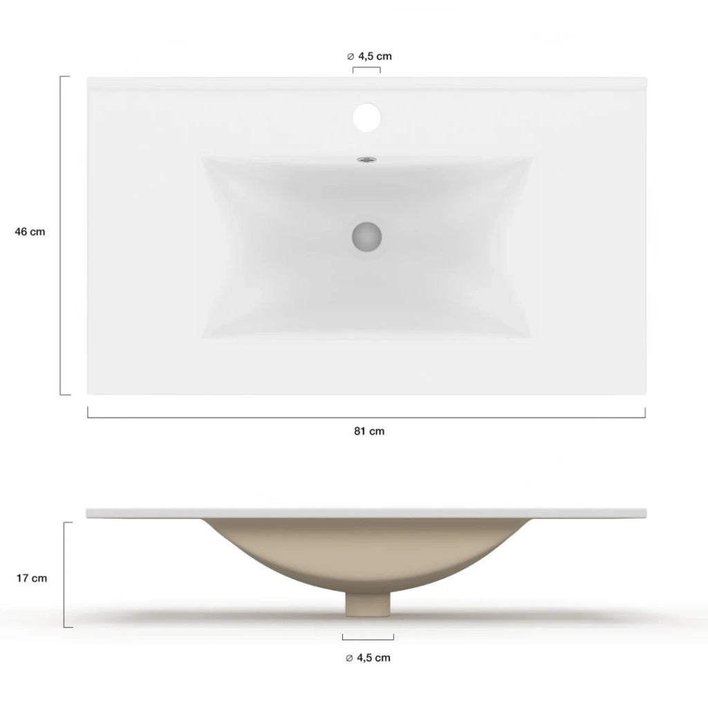 IDMarket - Lavabo rettangolare da incasso in ceramica bianca L. 81 x L. 46 x H. 17 cm