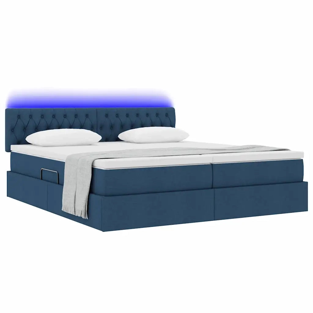 Letto con luci a strisce a LED Blu 180 x 200 cm Tessuto