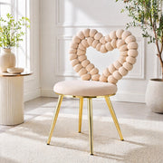 Sedia da Pranzo Set da 2 con Schienale Traforato a Cuore e Gambe in Metallo, in Velluto Beige Chiaro