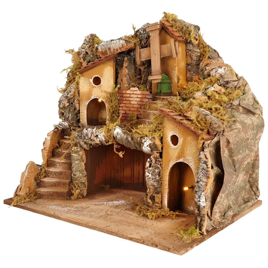 PRESEPE NAPOLETANO NATALIZIO CON MULINO ELETTRICO FATTO A MANO ARTIGIANALE