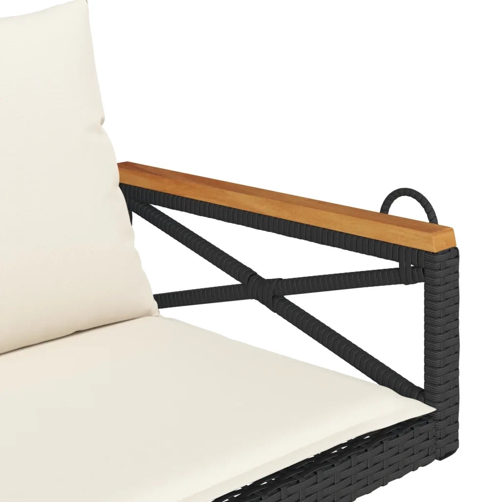 Panca da Giardino | Panchina a Dondolo con Cuscini Nera 109x62x40 cm in Polyrattan