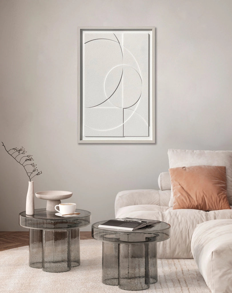 Quadro Hispanohogar in resina 3D con texture geometrica bianco 93x63x4