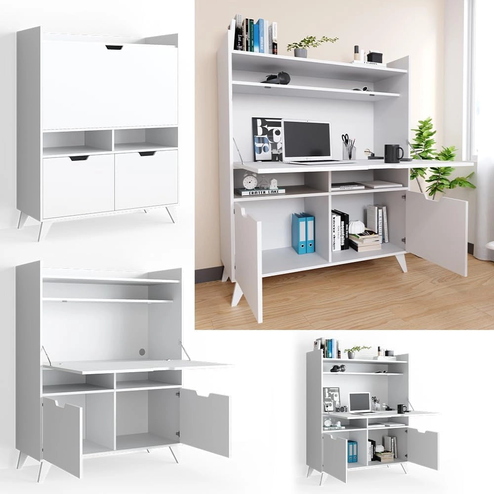 Scrivania per segretaria Berdi, Bianco, 110 x 45 cm, adatto come postazione di lavoro per home office o studio