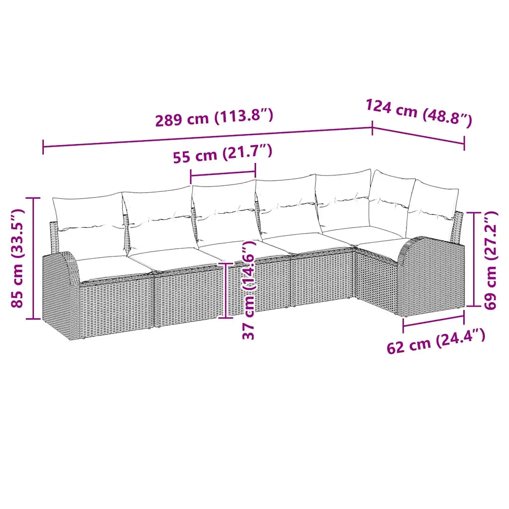 Set Divano da Giardino 6 pcs Grigio chiaro Poly Rattan 3346062
