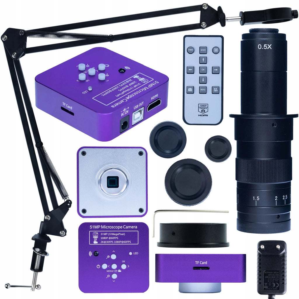 Set di Microscopio Digitale Puppis Pink PRO – Camera 51MP HDMI USB, Obiettivo 180X, Braccio Regolabile