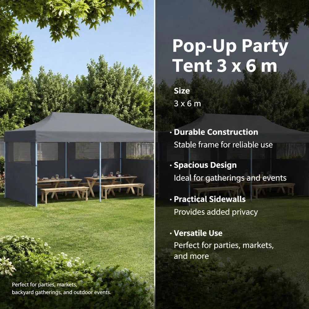 Pop-up Party Tent With Side Walls, Foldable, 3 X 6 M, Anthracite